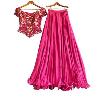 Alyce Designs Pink/Red 2 Piece Corset Maxi Skirt Set Girls Prom 6 CHECK MEASURE